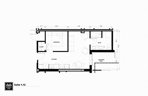 Floor plan for 1 bed, 1 bath, 464 sqft